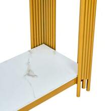 Modern Console Table With 2 Shelves, Hallway Table In White Marble Look, Slim Table For The Entryway, Decorative Table For Living Room, Hallway And Bedroom – H80/W123.5/D33.5 Cm - 金色 - 查看 9
