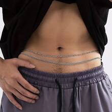 Men's Double Layer Waist Chain, 1S Minimalist Versatile Body Chain, Sexy Adjustable Abdominal Muscle Chain For Athletic Men, 0M - Silver - View 2