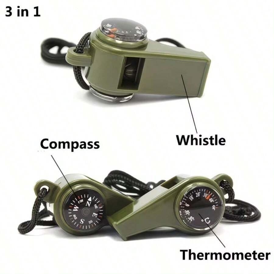 3-In-1 Multifunctional Survival Whistle With Compass And Thermometer, Portable High-Frequency Whistle For Outdoor Camping, Hiking, Cycling, Fishing, Training, Rescue - Multicolor - View 1