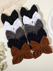 10pcs Vintage Velvet Rhinestone Large Bow Hair Clips, Atmospheric Girls Hair Accessories For Birthday, Date - Mixed color - View 9