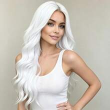 24 Inch Women's White Middle Part Curly Wig, Soft Smooth Comfortable Breathable, Voluminous Natural, Suitable For Daily Wear, Party, Halloween Cosplay, Fashionable Versatile, Suitable For All Women - White - View 4