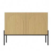 Sideboard With 2 Doors And Metal Legs, Buffet, Chest Of Drawers With Arched Line Design, Modern Minimalist Style, Dimensions: W 100 Cm / H 75 Cm / D 40 Cm - Natural - 查看 12