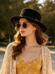 1 pieza Gorro de punto para mujer, fibra de poliéster casual, nuevo unicolor, ligero, delgado, cómodo, a prueba de viento, con diseño calado, elegante, cobertura de la línea del cabello, versátil, transpirable, protección solar, absorción de sudor, adecuado para uso diario al aire libre en verano - MZ3575 - Ver 10