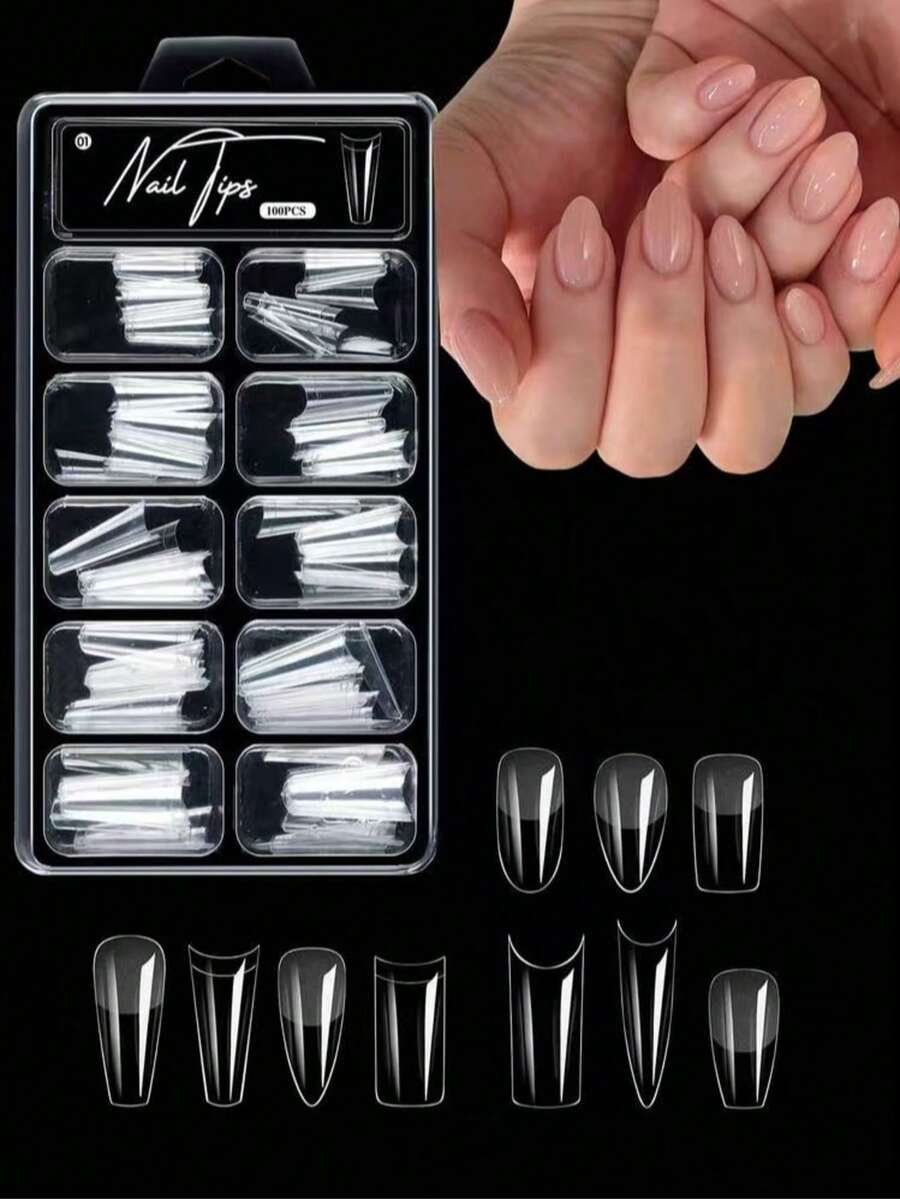 240/100 piezas de uñas postizas de cobertura completa, 12 tamaños de puntas de uñas francesas, adecuadas para salón de uñas DIY en casa, cubierta de uñas, suministros de uñas postizas. Estas puntas de uñas cortas son perfectas para decoración de Halloween, uñas de Halloween, Navidad. - transparente - Ver 1