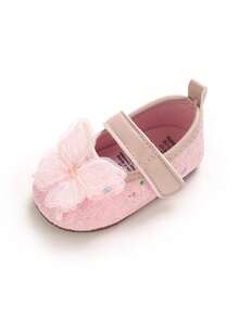 Infant Pink Butterfly Sequin Casual Flat Shoes, Soft Sole Walking Shoes For Newborn, Suitable For Spring And Summer - Pink - View 4