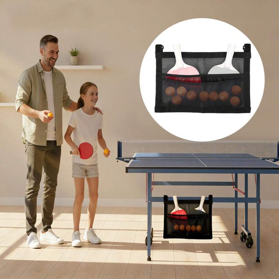 1pc Wall-Mounted Mesh Compartment Storage Bag, Large Capacity Table Tennis Racket And Ball Storage Bag, Indoor Table Tennis Sports Accessories, Hanging Storage Bag - Multicolor - View 1