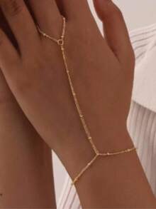 1pc European And American Fashion Ring Bracelet, Y-Shaped Chain, Luxury High-End Geometric Bead Bracelet - Gold - View 1