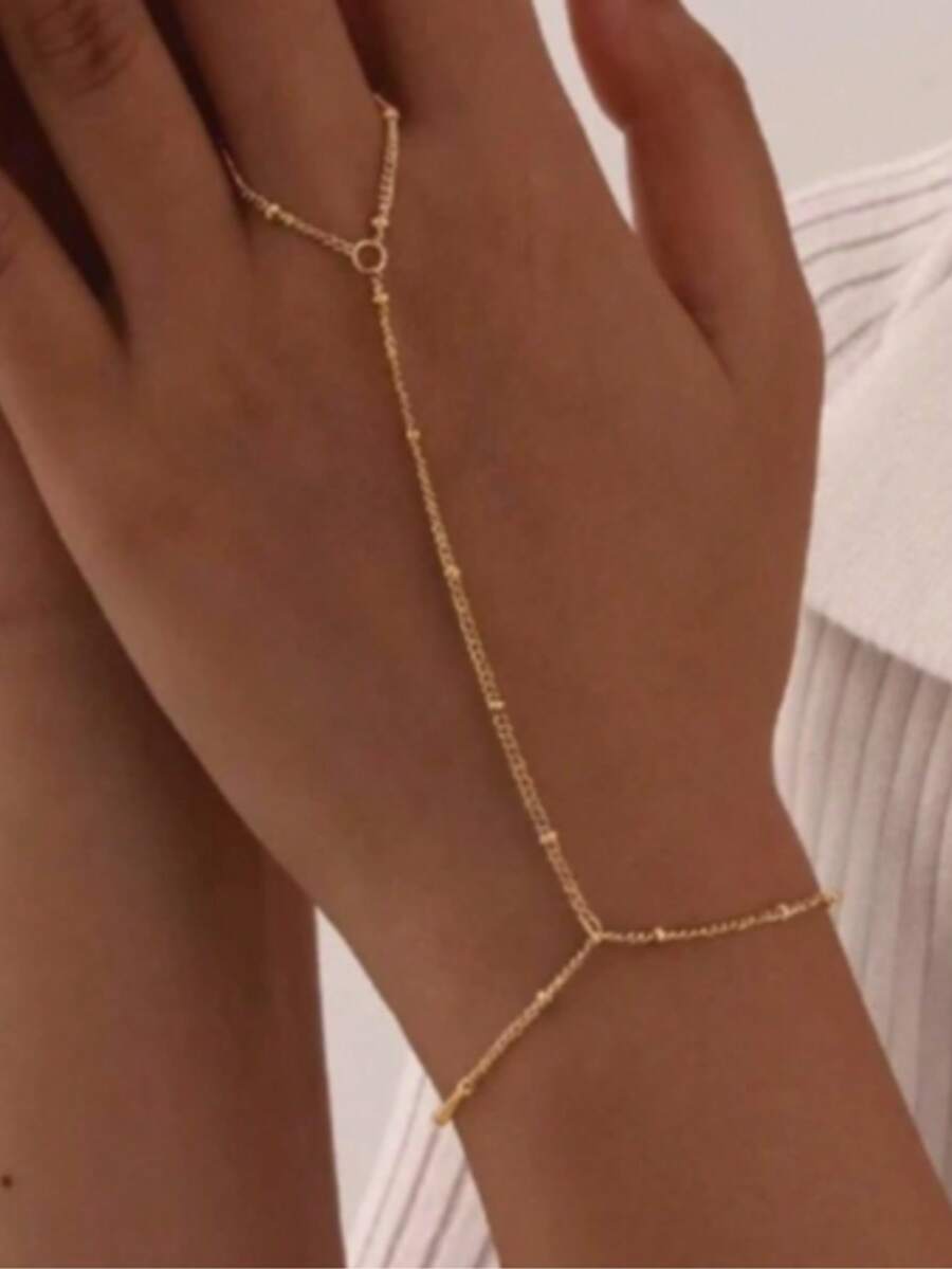 1pc European And American Fashion Ring Bracelet, Y-Shaped Chain, Luxury High-End Geometric Bead Bracelet - Gold - View 1