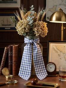 Blue & White Plaid Wreath Decorative Ribbon, 5.1 X 54.3 Inch Plaid Bow Ribbon, Suitable For Front Door, American Independence Day Patriotic Holiday Decoration - Blue and White - View 1