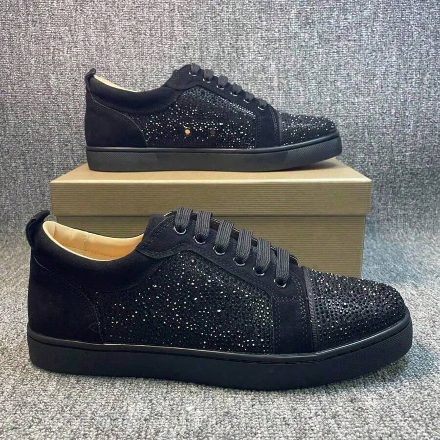 CL-New Sneakers, Studded Couple Shoes, Glitter And Rhinestone Shoes With Iconic Red Sole - Diamond Black - View 1