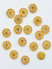 200pcs/Set 13.8mm Rhinestone Beads, Fashionable Gold Rhinestone Decorative Jewelry Making Beads, Suitable For Craft Making, Gold Sunflower, Dual-Color Rhinestone Sunflower, Hand-Sewn Sunflower, DIY Handmade Rhinestone Flowers - 13.8mm Sunflower - View 4