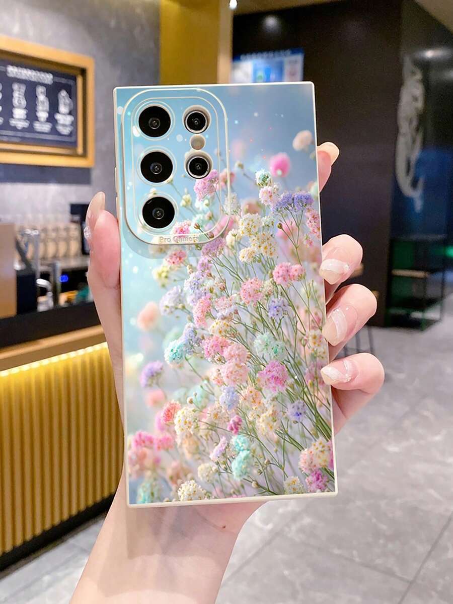1 ốp lưng điện thoại bảo vệ camera họa tiết hoa tươi in UV, tương thích với các dòng /Galaxy/Android - Màu be - Xem 1
