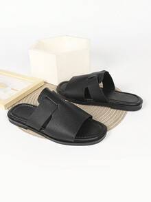 2026 New Fashion Men's Spring/Summer Outdoor Party High-End Business Casual Slip-On Open Toe Flat Sandals Beach Shoes Outdoor Slippers Home Slides - Black - View 16