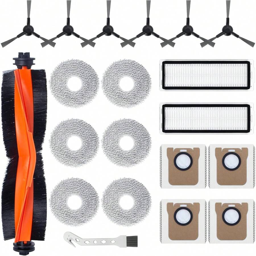20pcs Robot Vacuum X20 Max/X20 Pro Replacement Parts, Includes 1 Main Brush, 6 Mops, 4 Dust Bags, 2 Filters, 6 Side Brushes - 20 Pcs - View 1