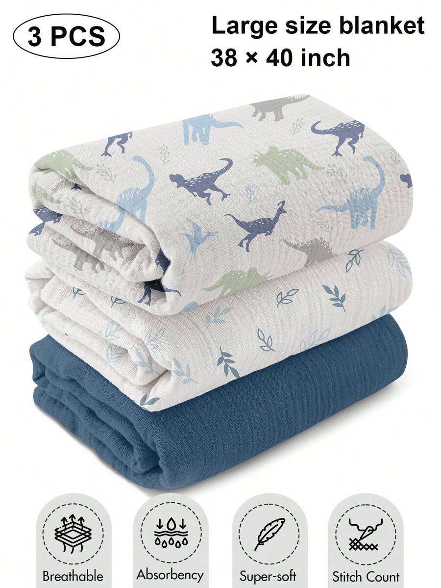 3pcs/Set Baby Gauze Blankets, Pure Cotton Breathable Soft Receiving Blankets, Large 38 X 40 Inches, Burp Cloths, Baby Baptism Essentials
