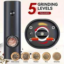 2pcs Electric Salt And Pepper Grinder Set, Adjustable Coarseness, Ceramic Grinding Stone, One-Hand Operation, Cooking Accessory[Modern Kitchen Utensils | Refillable Grinder Operation, Refillable, LED Light, Compact Design Suitable For Kitchen And Restaurant, Battery Operated (Battery Not Included) - Pepper Grinder - View 4