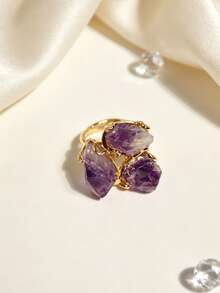(Natural Stone And Conch Shape Color Random) 1pc Fashion Elegant Natural Stone Amethyst Citrine Conch Women's Gold Copper Material Ring (Suitable For Casual Gift Daily Wear) - Style 1 - View 14