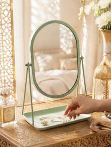 Macaron Color Desktop Makeup Mirror With Metal Stand And Jewelry Storage Tray, 90° Adjustable Makeup Mirror, Portable Makeup Mirror, Suitable For Bedroom, Dorm, Office And Travel, Minimalist Room Decor, Back To School And Christmas Gift - Multicolor - View 10