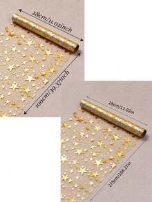 1/2/3pcs Gold Foil Star Print Table Runner, Shiny Metallic Fabric Tabletop Decor, Suitable For Wedding, Birthday, Christmas, Spring Holiday Indoor Home Room Dining Table Decoration And Holiday Gift Supplies - Gold - View 2
