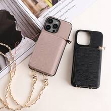 1pc Solid Color Lychee Texture PU Leather Lanyard Card Holder Wallet Phone Case Compatible With Apple 18 17 16 15 14 Plus 13 12 11 Pro Max Compatible With Samsung Galaxy S26 S24 Plus A15 A16 A56 Compatible With Google Pixel 9a 8 Pro - Black - View 6