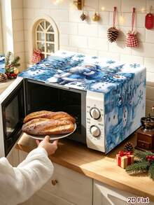 1pc Winter Blue Microwave Cover,Polyester Christmas Oven Dust Cover,Snowman Santa Print Dustproof Wrap For Holiday Kitchen Decor Xmas Decor For 2027 - Multicolor - View 3