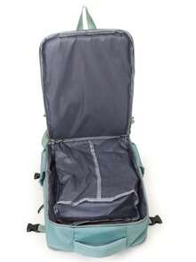 2pcsMulti-Color Contrast Trim Nylon 180° Full Open Large Capacity Multi-Pocket Zipper Closure Carry-On Travel Backpack Set With Storage Bag - Multicolor - View 4