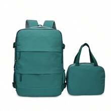 2pcsMulti-Color Contrast Trim Nylon 180° Full Open Large Capacity Multi-Pocket Zipper Closure Carry-On Travel Backpack Set With Storage Bag - Multicolor - View 15