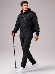 CZRLHYT Jaket Softshell Berkerudung Pria, Serbaguna untuk Olahraga Luar Ruangan dan Pakaian Kasual, Saku Depan Besar, Saku Samping dengan Resleting, Pakaian Luar Multifungsi - Hitam - View 2
