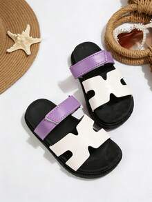 Sandal Pita Anak Perempuan Musim Panas dengan Tali Belakang yang Dapat Diatur, Sepatu Anak Gaya Putri, Perekat Velcro, Sol Lembut Anti Selip, Sepatu Pantai - Purple - View 1