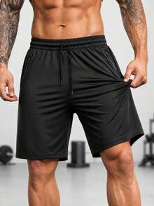 Men's Bermuda Shorts With Zipper, Gym, Sports, Beach, Breathable & Lightweight Polyamide - 黑色 - 查看 1
