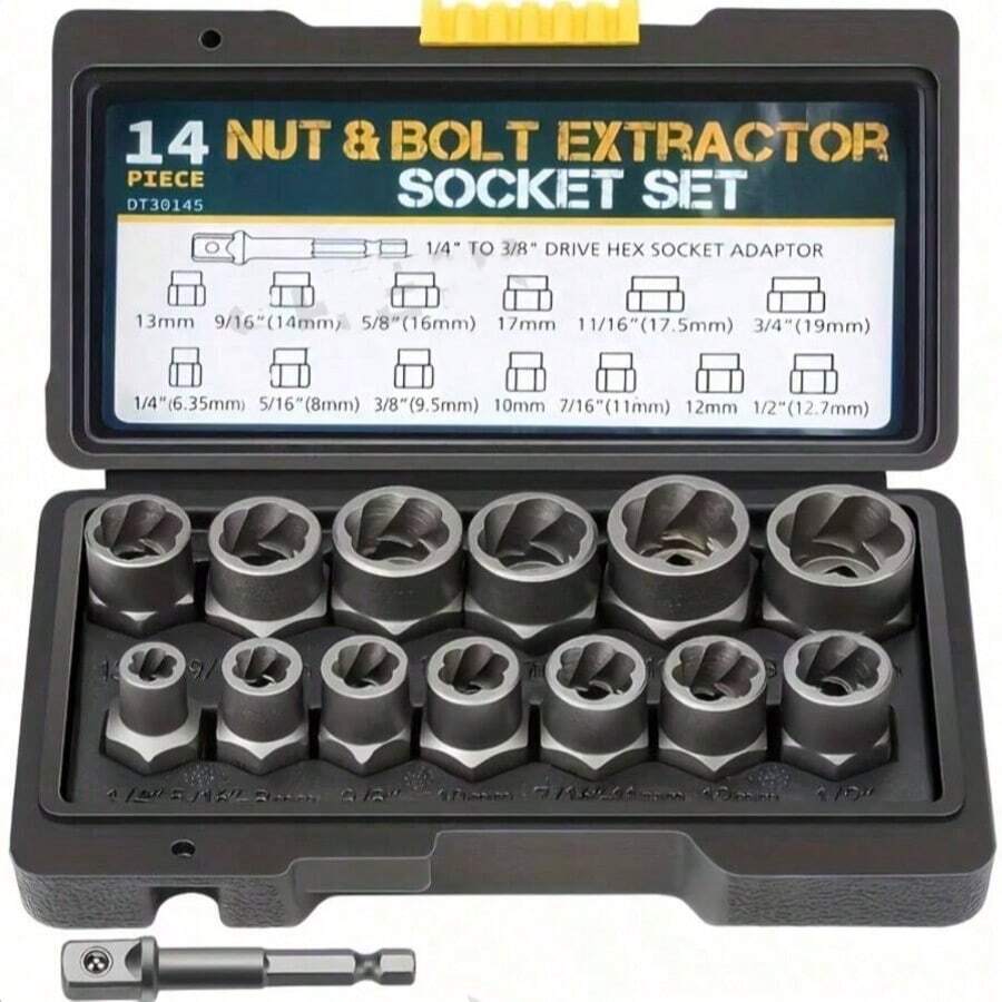 14pcs Industrial Grade Anti-Seize Nut Removal Tool Set, Anti-Seize Socket, Loose Nut, BBA Anti-Theft Screw, Broken Nut, Irregular Nut Removal Tool, High-Temperature Forged Material, Durable And Long-Lasting - A - View 1