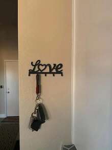 CIF BUY 1pc "LOVE" Letter Wall-Mounted Storage Rack, Floating Wall Key Holder, Metal Wall-Mounted Storage Rack, Adhesive/Drill Installation Storage Rack, Suitable For Modern Home Decor, Home Decoration, Room Decor, Bedroom Decor, Bathroom Decor, Waterproof, Rust-Proof, Durable, Wall Decor, Birthday Gift - Black - View 4