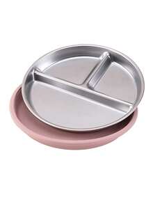 PopLittleOne 1 pièce Assiette à ventouse en silicone et acier inoxydable antidérapante pour l'alimentation autonome du bébé, vaisselle de sevrage pour bébé, articles essentiels quotidiens pour les repas des nourrissons - Multicolore - Voir 13