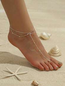 1pc Daily Versatile Metal Ball Chain Foot Accessory, Fashionable Sexy Women's Multi-Layer Anklet - Silver - View 2