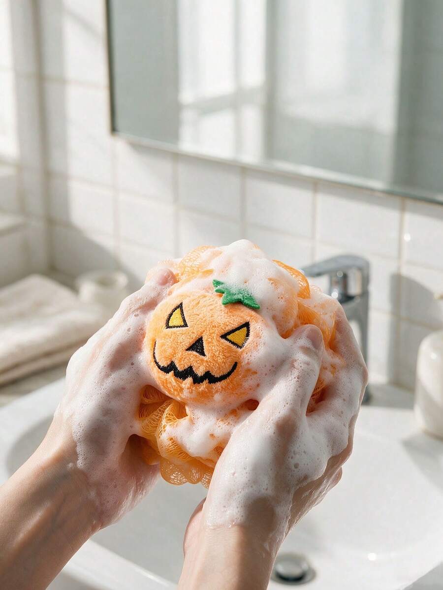 Bola de baño de calabaza de Halloween, bola de ducha de calabaza Jack linda, esponja de baño de malla suave con espuma rica, bola de exfoliación corporal colgante de secado rápido, bola de ducha exfoliante suave, adorno decorativo lindo para el baño, regalo de Halloween - multicolor - Ver 1