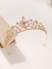 1件女款時尚公主風3D皇冠甜美奢華水鑽生日髮飾髮箍 - 44013粉紅色 - 查看 7