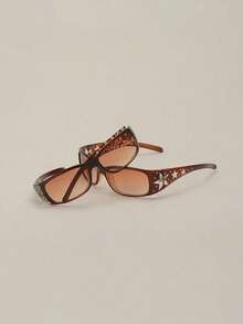 1pc/2pcs Women's Black Rhinestone Star Pattern Versatile Y2K Style Fashion Sunglasses Suitable For Daily Wear And Party - 2-pack (Brown Pattern + Brown Stars) - View 2