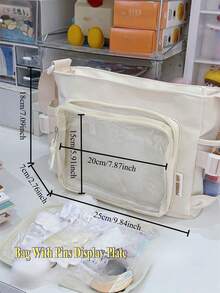 Cute Small Bag For Girls, Solid Color With Transparent Pocket, 10cm Doll Bag, Japanese School Style Crossbody Bag, Women's Wallet And Handbag, DIY Shoulder Bag With Badge Display Board, Back To School Gift, Anime Fan Concert Badge Bag - White - View 5