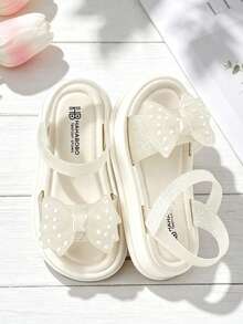 HAHABOBO Kids White Thick Sole Bow Sandals, Translucent Glitter Ankle Strap, Lightweight Summer Girls Beach Vacation Shoes - White - View 1