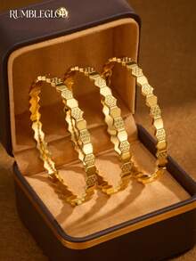 1/2/3pcs Fashion Classic Hand-Carved Seven-Star Hexagonal Honeycomb Design Gold Women's Bracelet, Non-Openable 65mm And Openable 63mm Two Sizes, Suitable For Women's Daily Wear, Without Packaging Box - Seven-star Honeycomb - View 1
