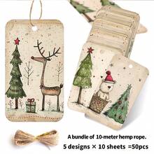 50pcs Cute Christmas Gift Tags With Jute Rope - Fun Holiday Design, Includes Bear, Reindeer, Christmas Tree, Angel And Dog, Paper Party Gift Tags, Suitable For Christmas Gifts, Gift Wrapping And DIY Crafts - A - View 2