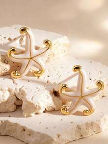 1 Pair Minimalist Starfish Stud Earrings, Stainless Steel Earrings, European & American Design, Fashionable Ocean Theme Women's Jewelry - Starfish Teardrop Earrings - View 4