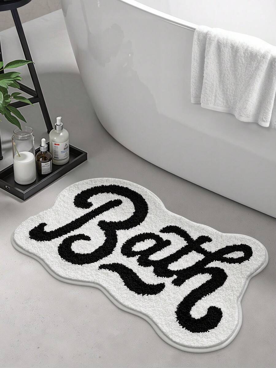 DAJIANG 1pc Bathroom Rug Mat, Flocked Soft "Bath" Letter Design, TPR Backing Anti-Slip, Suitable For Kitchen, Outdoor, Indoor, Hallway, Bedroom, Living Room, Bedside, Machine Washable Easy To Clean, Bedroom Bathroom Decor Rug