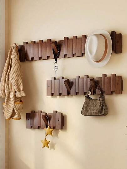 1pc Solid Wood Wall-Mounted Hook, Modern Piano Hook, For Hanging Coats, Keys, Hats, Towels, Bags, Space-Saving Entryway Hook, (Drill-Free Or Drill Required)
