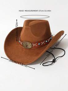 1pc Unisex Cowboy Hat, Vintage Fedora, Jazz Hat, Panama Hat, Faux Suede Fabric, Rivet Bull Head Decoration, Wide Brim Design, Sun Protection, Adjustable Windproof Rope. Suitable For Cowboy Theme Events, Vintage Parties, Role Play, Gatherings, Outfit Matching, Outdoor Travel, Daily Use - Suede X Denim Hat - View 7