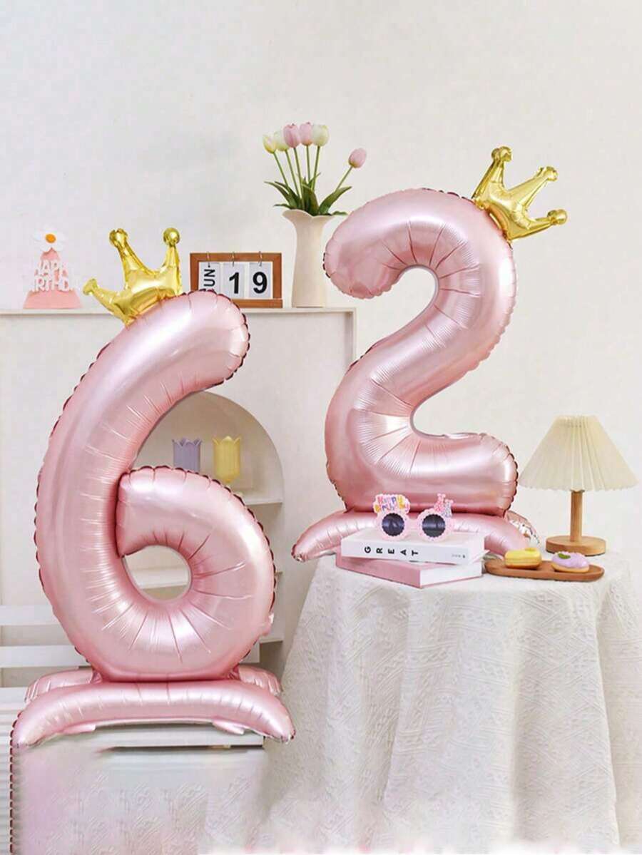 1個 42英吋特大號 4D珍珠粉數字氣球，女孩生日裝飾，1歲生日拍照道具，生日裝飾氣球 - 粉紅色的 - 查看 1