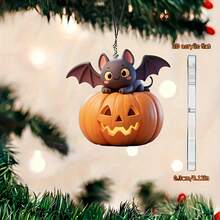 1pc 2D Acrylic Flat Cute Bat Pumpkin Car Rearview Mirror Hanging Ornament/Backpack Charm/Halloween Small Gift/Landscape Decoration Hanging Ornament - Bat Hanging Ornament - View 3