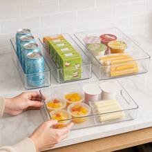 3 Pack Clear Stackable Plastic Organizer Trays, Open-Top Shallow Storage Bins For Fridge Drink Station And Snacks - View 4