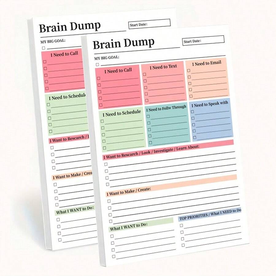 1本/2本/3本 A5「Brain Dump」筆記本，目標管理、顏色編碼任務整理與目標計畫本，適合 ADHD、忙碌成人、學生、同事、追求生產力者及任何需要整理思緒的人