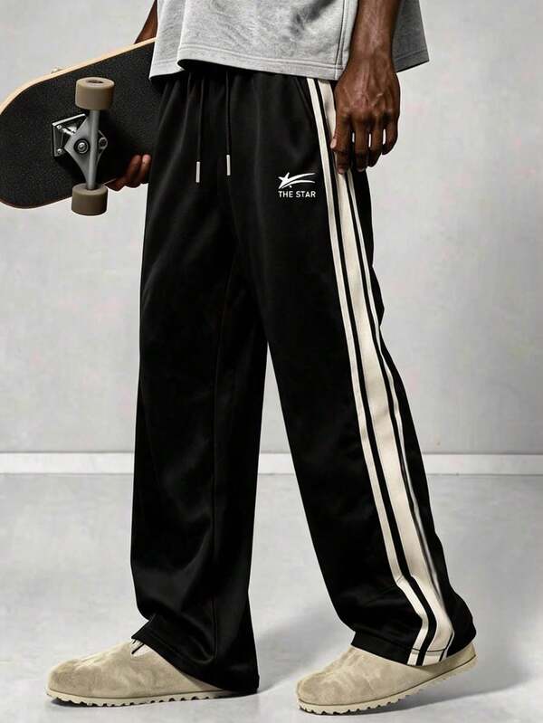 Men's Autumn Casual Commute Sports Long Pants, Fashion Minimalist Outdoor Fitness Striped Sweatpants
